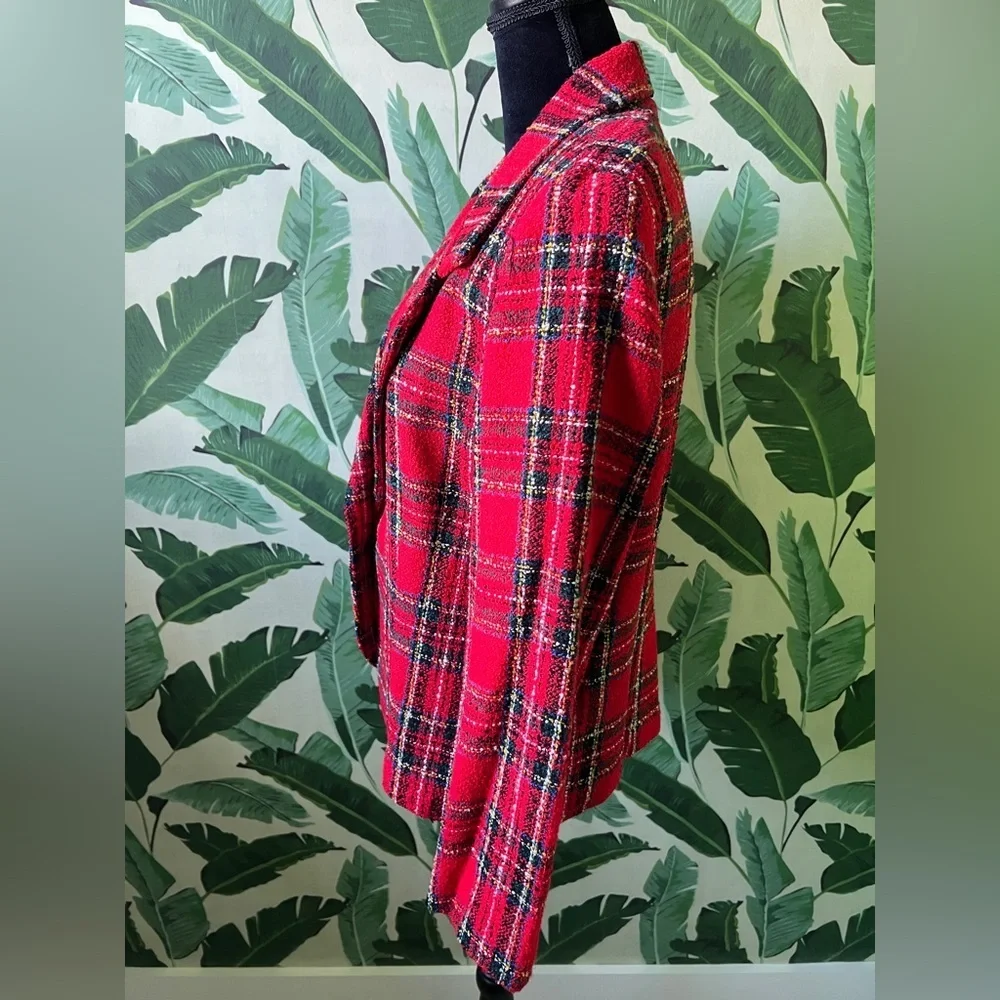 TR Bentley Womens Red Plaid Vintage Tweed Blazer‎ Jacket 12